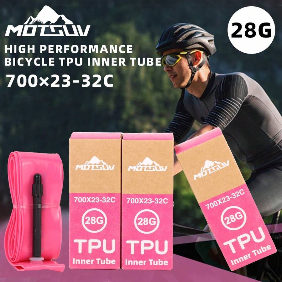 MOTSUV公路自行车超轻TPU内胎 700Cx23C/25C/28C/32C 塑料气嘴自行车内胎 - 粉色 - 查看 1
