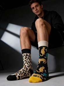 1 Pair Unisex Leopard Print Pattern Mid-Calf Socks, & Versatile For All Seasons - Multicolor - View 4
