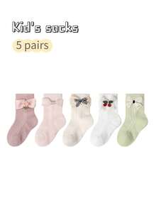 5双婴儿薄棉袜，蝴蝶结蕾丝边，公主风，适合夏季穿着 - 彩色 - 查看 8