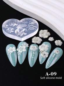 1個可重複使用矽膠美甲模具，春夏夏威夷花卉圖案美甲矽膠模具，美甲凝膠印花模板，美甲沙龍用品，美甲配件工具 - 無色 - 查看 10