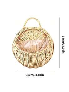 1 pieza Cesta colgante rústica tejida a mano, macetero de pared redondo de ratán natural para decoración interior y exterior, estilo granja, contenedor de maceta para flores frescas, plantas en maceta, velas, aperitivos y artículos varios, entrada, dormitorio, sala de estar, balcón, cesta de almacenamiento para decoración de habitación - A - Ver 2