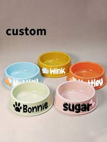Customizable Plastic Pet Bowl With Pet Name, Suitable For Dogs And Cats, Easy To Clean, Ideal Gift For Pet Memento - Multicolor - View 2