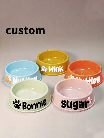 Customizable Plastic Pet Bowl With Pet Name, Suitable For Dogs And Cats, Easy To Clean, Ideal Gift For Pet Memento