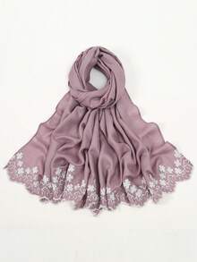 1条珍珠刺绣雪纺围巾，时尚柔软头巾，防晒披肩，节日礼物 - 彩色 - 查看 14