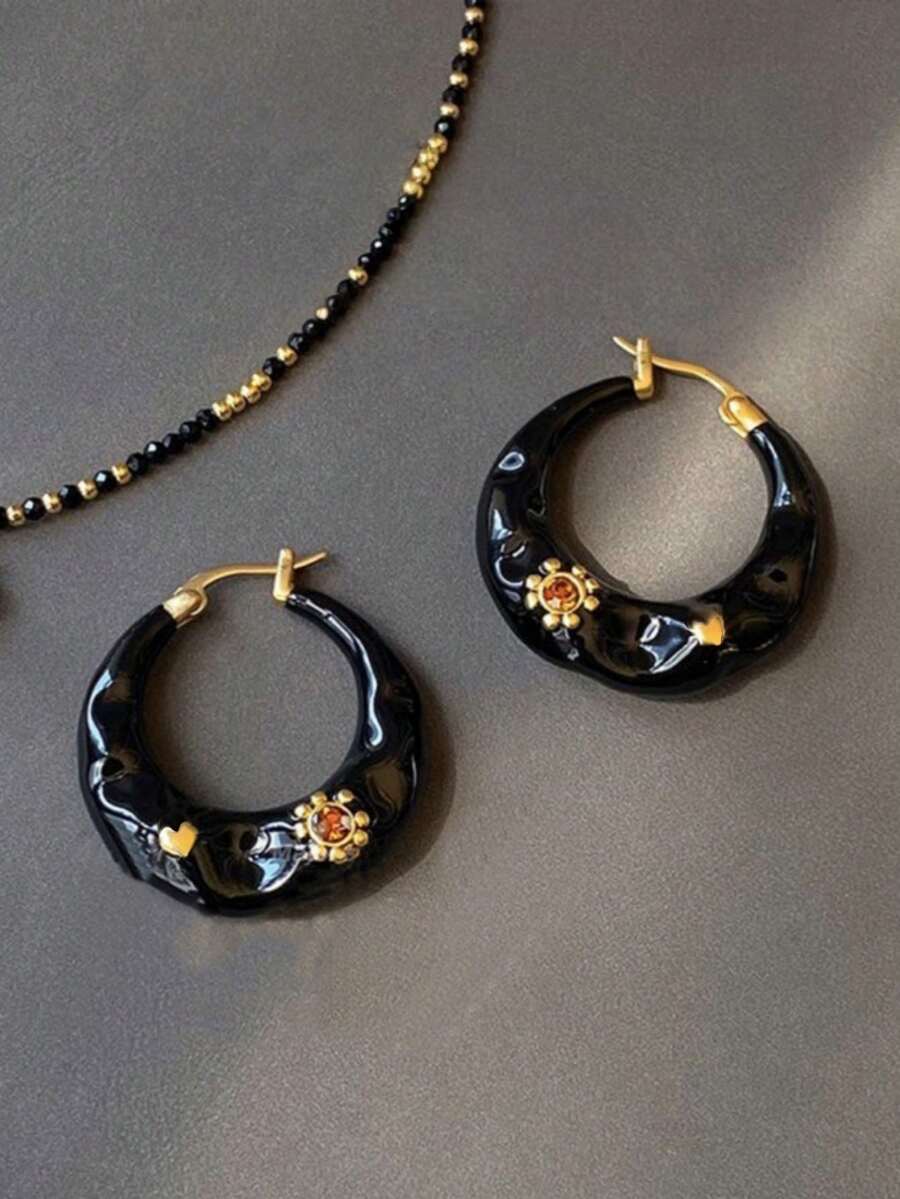 1 par de pendientes de aro elegantes y creativos de estilo retro francés asimétricos con gota de aceite, pendientes de aro de lujo para mujer - Pendientes elegantes-rojo - Ver 1