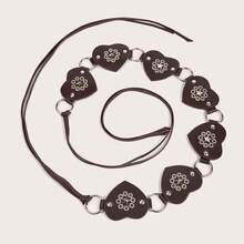 1pc Boho Western Style Coffee Color Heart Rivet Patchwork Belt, Suitable For Skirts, Jeans, Daily Wear, Back To School, Graduation, Party, Music Festival - J - View 2