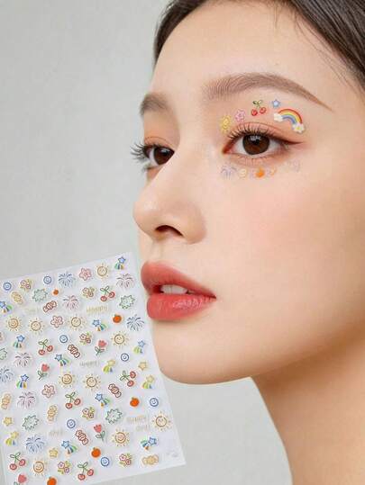 1pc Cute Rainbow Sunflower Face Sticker, Sweet Girl Selfie Creative Makeup Sticker, Music Festival, Party, Stage Makeup, Facial Decoration Sticker