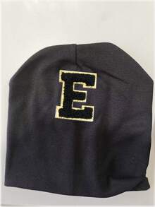 必买！1顶婴儿黑色针织帽，A-Z金色字母标签彰显个性，柔软弹力，多功能头部保护帽。 - 黑色 - 查看 11