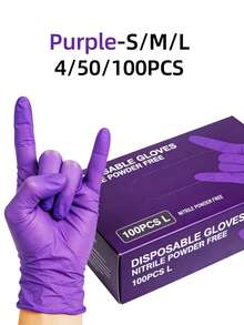 100只装一次性深紫色丁腈手套，不含乳胶，防水，防静电，多用途手套，适用于染发、美容院、绘画、工艺美术、家务清洁、厨房、浴室、家庭及日常使用（无包装盒） - 深紫色 - 查看 11