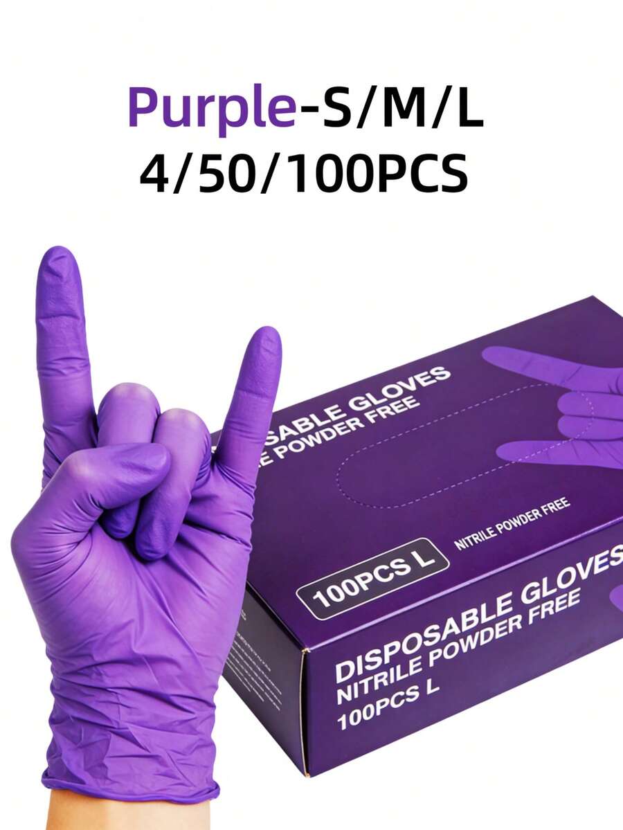 4/50/100 piezas Guantes desechables de nitrilo púrpura profundo, sin látex, impermeables, antiestáticos, guantes multiusos, adecuados para teñido de cabello, salón de belleza, pintura, artes y manualidades, limpieza del hogar, cocina, baño, artículos del hogar y domésticos (sin caja de embalaje)