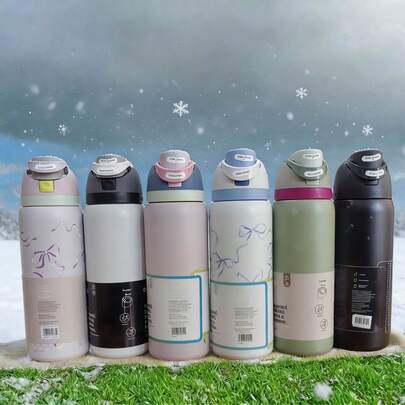 Owal-A 32oz Stainless Steel Insulated Water Bottle - Leak-Proof Sports Water Bottle With Dual Function Spout, Flip Lid Straw And Wide Mouth, Keeps Drinks Cold For 24 Hours, Suitable For Fitness, Travel And Daily Use