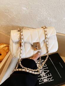 1件装奢华绗缝锁扣装饰女士多功能单肩/斜挎/腋下包 - 米色 - 查看 5