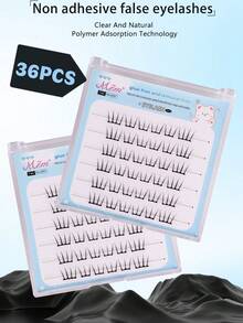 36片自粘式假睫毛簇，混合长度蓬松套装，无需胶水，蓬松单根假睫毛，自粘式DIY睫毛嫁接，预涂胶睫毛簇，自然纤长C型卷翘睫毛簇，无需胶水或卸妆产品，假睫毛，睫毛簇，单根假睫毛，睫毛，假睫毛 - C - 查看 3