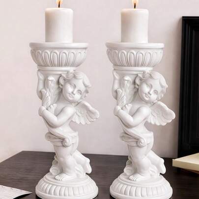 Chân nến hình thiên thần phong cách châu Âu cổ điển, giá đỡ nến trụ bằng nhựa lãng mạn cho bữa tối dưới ánh nến, quà tặng ngày Valentine và trang trí đám cưới.