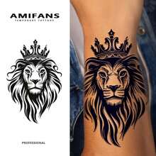 AMIFANS 临时纹身贴纸，皇冠狮子图案，可持续1-2周，持久耐用，果汁纹身贴纸，逼真纹身贴纸，浪漫纹身贴纸，防水，独特设计纹身贴纸，水果纹身贴纸，植物纹身贴纸 - 黑色 - 查看 8