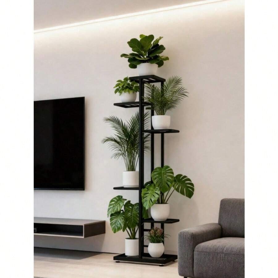 1 Pack 6 Layers Flower Pot Stand, Metal Plant Holder Storage Shelf Rack, Creative Pots Organizer For Home Garden Balcony Patio, Super Beautiful Design For Indoor Outdoor Home Decoration - 查看 1