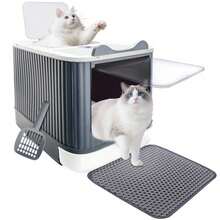 White Gray Semi-Closed Cat Litter Box, 50*35*35cm Anti-Splash Pull-Out Cat Toilet With Scoop And Litter Mat For Small And Medium Cats - White Grey - View 11