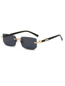 1pc Black Frameless Y2K Fashion Glasses, Suitable For Summer Beach & Driving - Multicolor - View 5