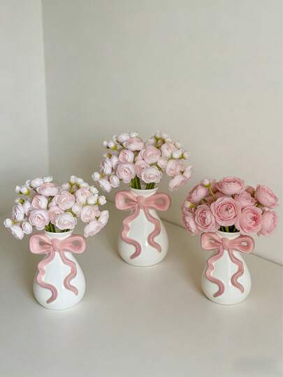 INS Style Ribbon Bow Vase, Cute Healing Flower Pot, Living Room Wedding Decor Dried Flower Tulip Arrangement, Girly Home Decor, Bedroom Vanity Table Living Room Wedding Dried Flower Tulip Vase