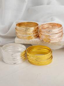 6件套精美独特雕花图案多层手镯，高端个性化设计 - 彩色 - 查看 7