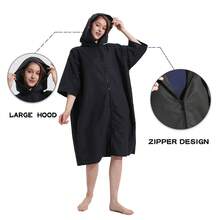 Pahajim Changing Robe With Hood Poncho Towel Adult Quick Dry Microfibre Dry Robe With Zip Oversized For Swim, Surf, Swimming, Beach - negro - Ver 4