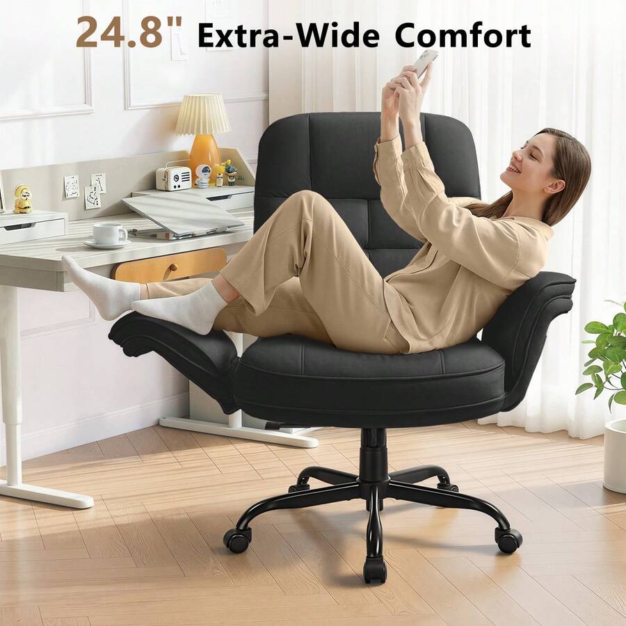 Office Desk Chair, High Back Executive Computer Chair, Ergonomic Big And Tall Adjustable PU Leather Chairs With Padded Armrest For Long Time Sitting,Thanksgiving,Christmas Gift - Black - View 1