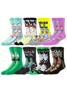 5 Pairs Random Warner Bros. Series Unisex Fashion Funny Cartoon Character Versatile Comfortable Crew Socks - Multicolor - View 5