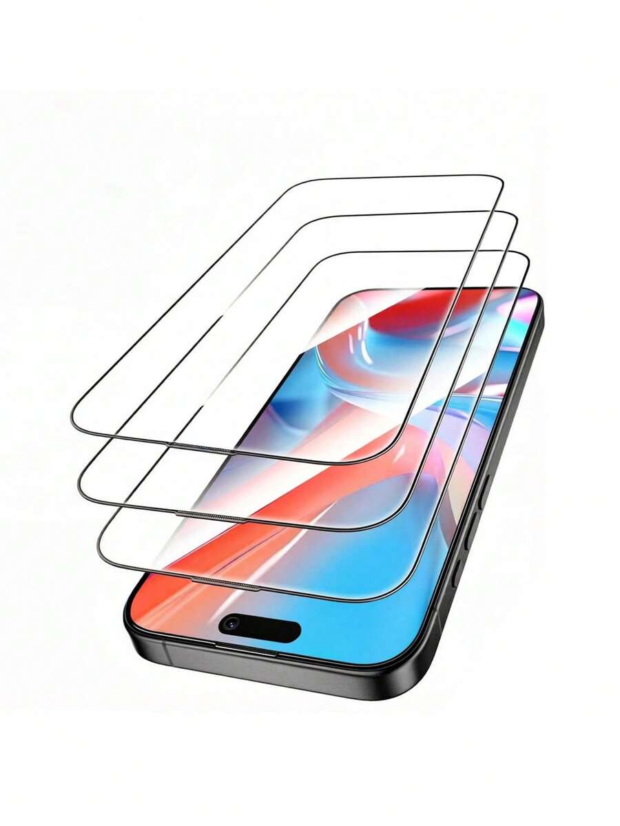 Bộ 3 miếng dán màn hình kính cường lực chống sốc tương thích với iPhone 16 Pro/16E/17/17AIr/17Pro/17Promax/16/15/11/13/12/12MIMI, độ cứng 9H+ chuẩn quân sự, trong suốt độ phân giải cao, tương thích với ốp lưng điện thoại, quà tặng kỷ niệm mùa xuân. - Nhiều màu - Xem 1