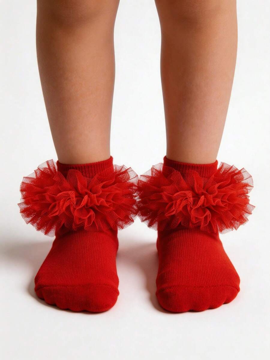2双公主风荷叶边女童袜 - 彩色 - 查看 1