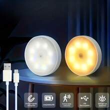 HYUNDAI Motion Sensor Night Light With Dimmer, 2 Lighting Modes, Magnetic Ceiling/Wall Mounted LED, Battery (USB Rechargeable) For Bedroom, Hallway, Cabinet - Warm White, Auto-Off - White-yellow Light - View 7