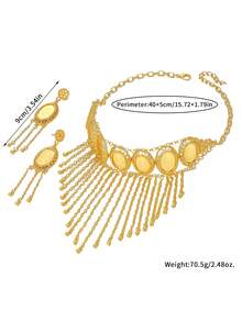 3件套18K镀金椭圆形花朵流苏首饰套装 - 金色 - 查看 2