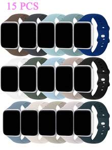 15pcs/Set Or 1pc/Set Compatible With Apple Watch Band Compatible With IWatch Bands 38mm 40mm 41mm 42mm 44mm 45mm 46mm 49mm, Soft Silicone Sport Replacement Strap Compatible With IWatch SE Series 11 10 9 8 7 6 5 4 3 2 1 Ultra - 42/44/45(M) - View 34