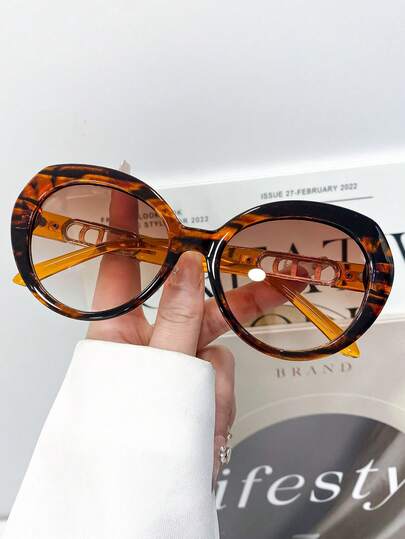 新款简约百搭优雅大框猫眼双色装饰眼镜，男女皆宜朋克情侣派对配饰