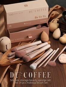 DUcare 12件組 DU COFFEE 化妝刷套組 | 全臉與眼妝刷，純素無殘忍合成刷毛與木製手柄，旅行必備專業化妝刷套組 | 聖誕節、生日與情人節完美禮物 - 咖啡棕 - 查看 6