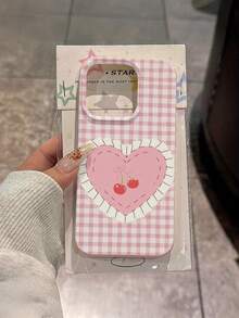 1个蕾丝爱心蝴蝶结樱桃格纹荔枝纹理防震TPU手机壳，适合作为男女节日礼物，兼容 XS/XS Max/XR/11/12/13/14/15/16/17 Pro/Pro Max/14/15/16/17 Plus - 彩色 - 查看 2