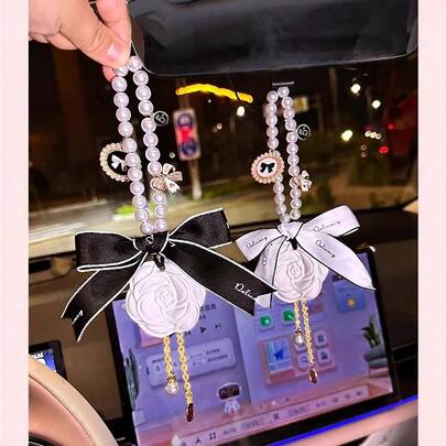 Camellia Flower Car Pendant, Car Interior Accessories, Camellia Flower Hanging Fragrance Stone