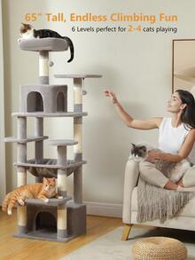 PAWZ Road 164 Cm High Cat Tower With Spacious Hammocks, Caves And Scratching Posts, Cat House With Double Padded Perches For Large Indoor Cats - Xám - Xem 1