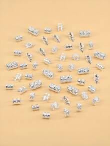 50pcs Alloy Hair Accessories Mix Set, Fantasy Hair Decor, Hair Ties & Clips Suitable For Fantasy Hair Jewelry Decoration - Silver - View 4