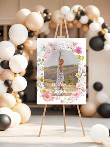1pc - Personalized Graduation Poster, Wild Flower Themed Graduation Welcome Slogan, Graduation Party Welcome Slogan And Photo, Floral Themed Graduation Poster, Graduation Celebration Welcome Sign With Photo, Customized Graduation Party Welcome Sign Template - Multicolor - View 3