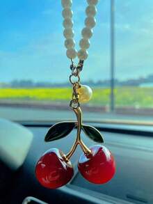 1pc Red Cherry Fashionable Car Interior Decor, Car Hanging Decoration, Car Ornament, Car Accessory, Women's Car Tray - one-size - View 21