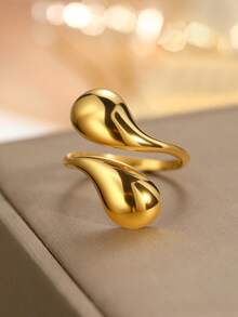 Stainless Steel Gold Color Ring, Luxury Elegant Stainless Steel Open Ring, 18K Gold Plated Non-Fading Jewelry - Ring - View 6