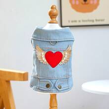 PETCIRCLE 1 bộ quần áo cho thú cưng, áo khoác cho chó, trang phục cho chó nhỏ, áo khoác chống bẩn và bền - Áo khoác hình trái tim thiên thần - Màu xanh lam - Xem 14