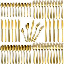 60-Piece Gold Silverware Set - Stainless Steel Silverware Set For 12 Includes Forks Spoons And Knives Utensil Sets For Home Kitchen Restaurant Dishwasher - 金色60件組銀器 - 查看 1