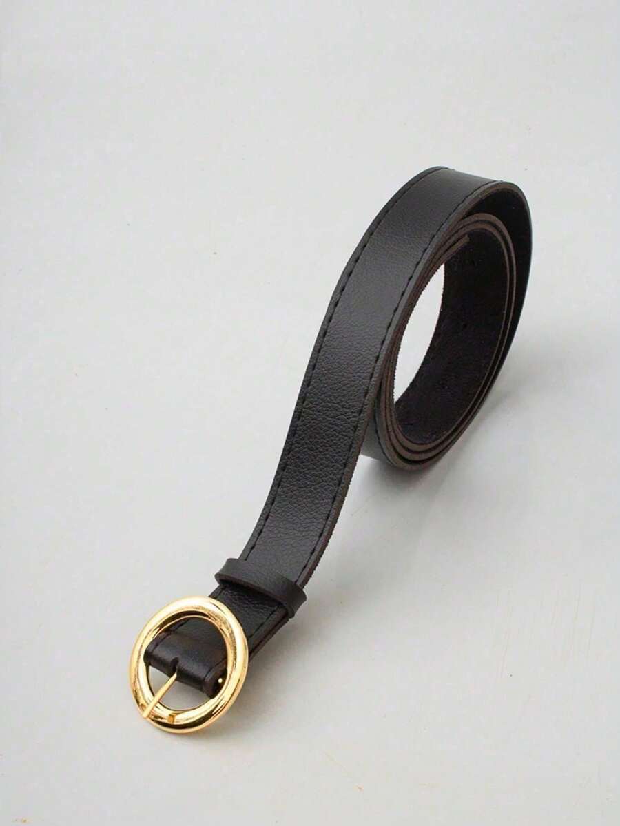 Women's Belt BOLINHA Gold Metal Synthetic Leather Minimalist Fashion Blogger Unisex Daily Use Simple Casual 2024 Popularity Beautiful Season Black White Brown Caramel Pink Current Size Stitched Occasional Versatile Decorative Vintage - 黑色 - 查看 1