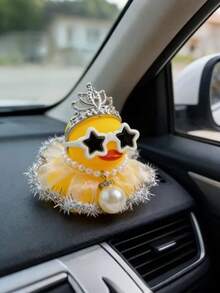 White Duck Decoration With Star Glasses | Non-Slip Adjustable Design Suitable For Car Dashboard And Rearview Mirror Decoration, Interesting Gift For Friends, Safely Secured, Wedding And Holiday Accessory - A - View 5
