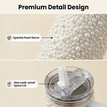 40oz Diamond Pearl Tumbler – 304 Stainless Steel Double Wall Vacuum Car Cup, Leakproof Straw Lid, 12h Cold 6h Hot, US Local Warehouse - Nhiều màu - Xem 3