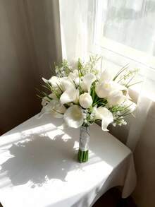 White Calla Lily Bridal Bouquet, Bridesmaid Bouquet, Wedding Ceremony Holding Flowers, Anniversary Wedding Bride Shower Party, Wedding Party Decor & Photography Props - White - View 9