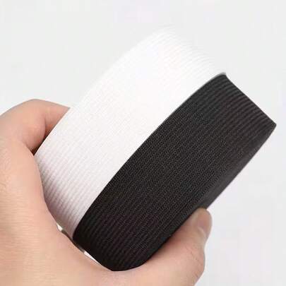 1 Roll White & Black Elastic Band, Width 0.8/1.2/1.5/2 Inches, Thickness 0.05 Inch, Suitable For Sewing Waistbands, Pants, Garments, DIY Crafts, Highly Elastic & Durable