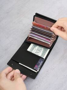 Ví gấp ba thời trang, dung lượng lớn, đa chức năng, có khóa bấm dành cho nam và nữ, ví cầm tay đa năng có nút bấm, đựng tiền lẻ/tiền xu với nhiều ngăn đựng thẻ, nhẹ, tiện dụng hàng ngày, đi làm, quà tặng cho bạn trai/cha, ví đựng thẻ, ví đựng thẻ tín dụng, ví mini cho nam. - Nhiều màu - Xem 5