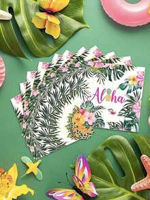 40pcs Hawaiian Themed Disposable Paper Napkins, Featuring Pineapple And Hibiscus Flower Patterns, Disposable Paper Party Supplies Suitable For Birthday, Wedding And Other Celebration Events - 33*33cm - View 3